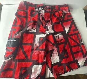 Pacific Surf Mens Red and Black Geometric Pattern Board Shorts